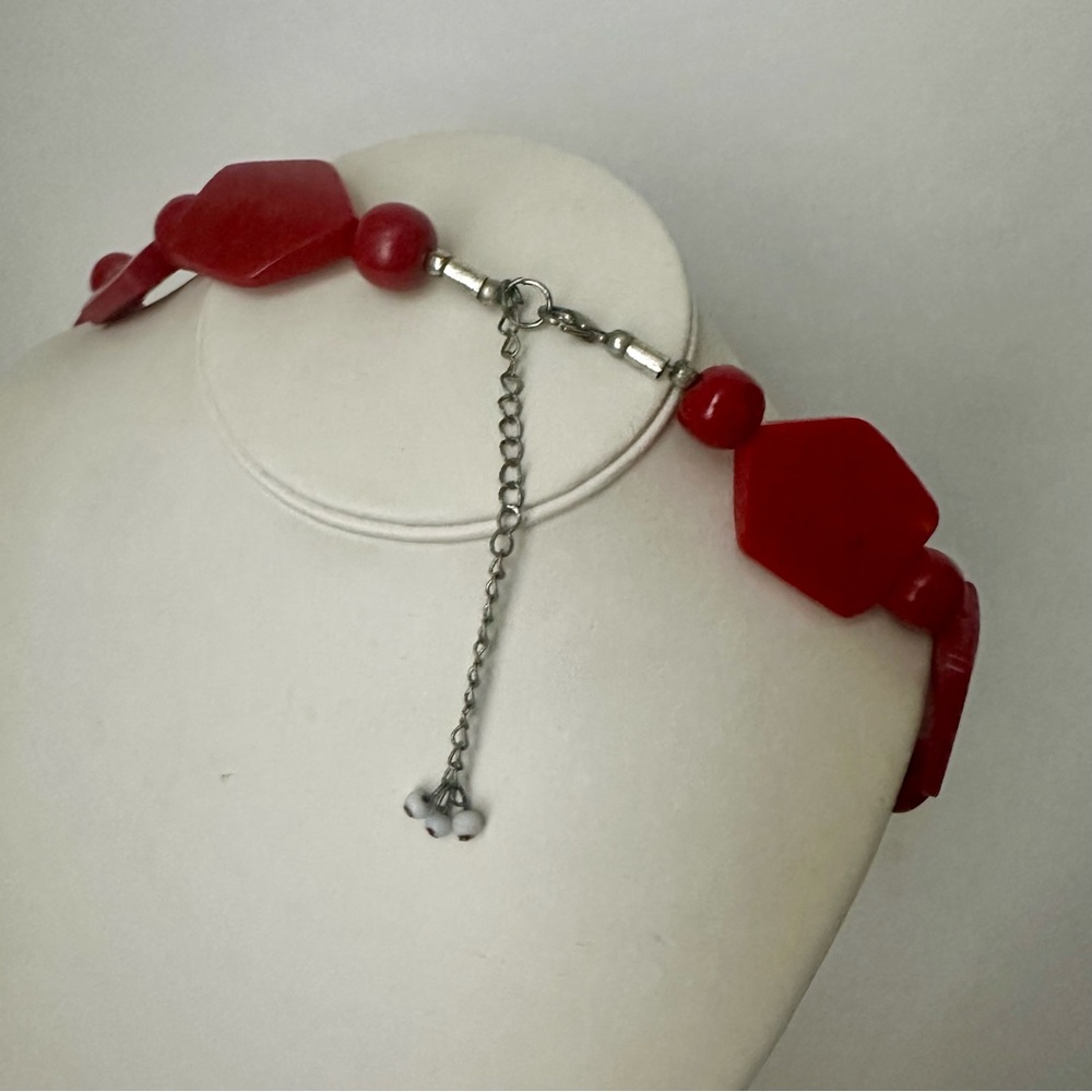 Vintage Statement Block Red Geometric Necklace - image 3